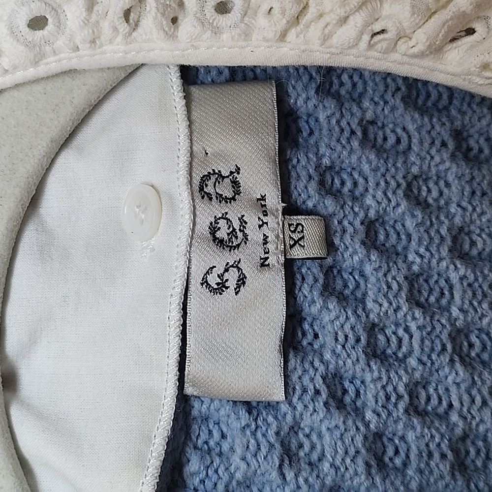 Sea NY Melanie cable-knit cropped cardigan light blue wool Broderie Collar XS - Picture 7 of 16